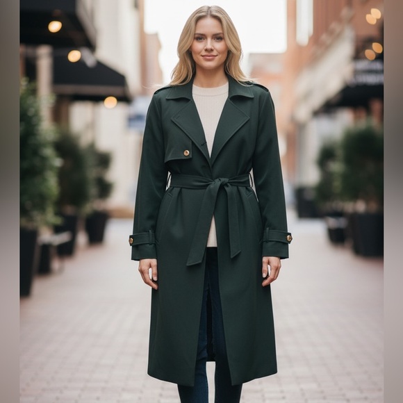 Carolina Belle Jackets & Blazers - Carolina Belle Forest Green Trench Coat - Casual Wear- Streetwear- Size L